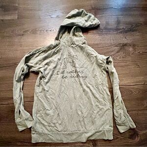 Girls “I’d Rather Be Riding” green tee shirt hoodie